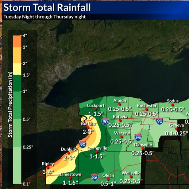 Long-duration lake effect rain event heads toward Buffalo-Niagara region