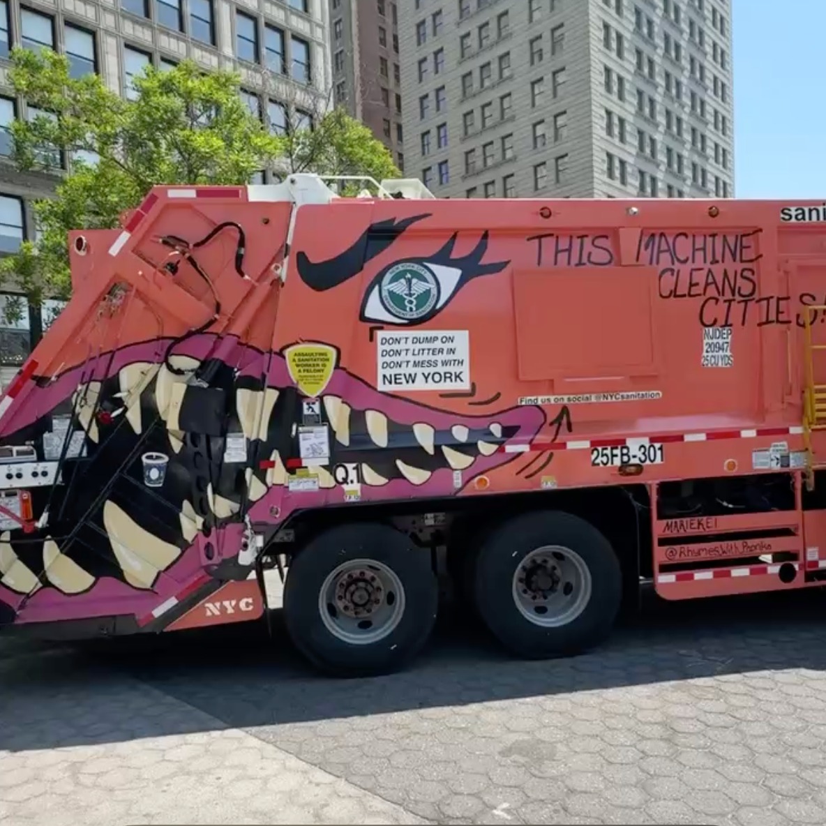 Painted garbage trucks show off messages of sustainability and love for NYC episode artwork