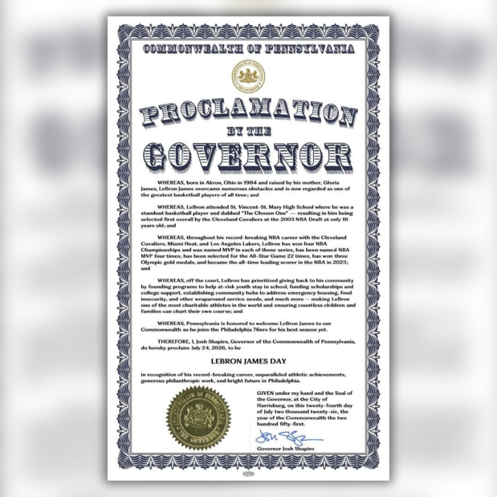 Gov. Shapiro, a diehard 76ers fan, declares LeBron James Day in Pa. episode artwork