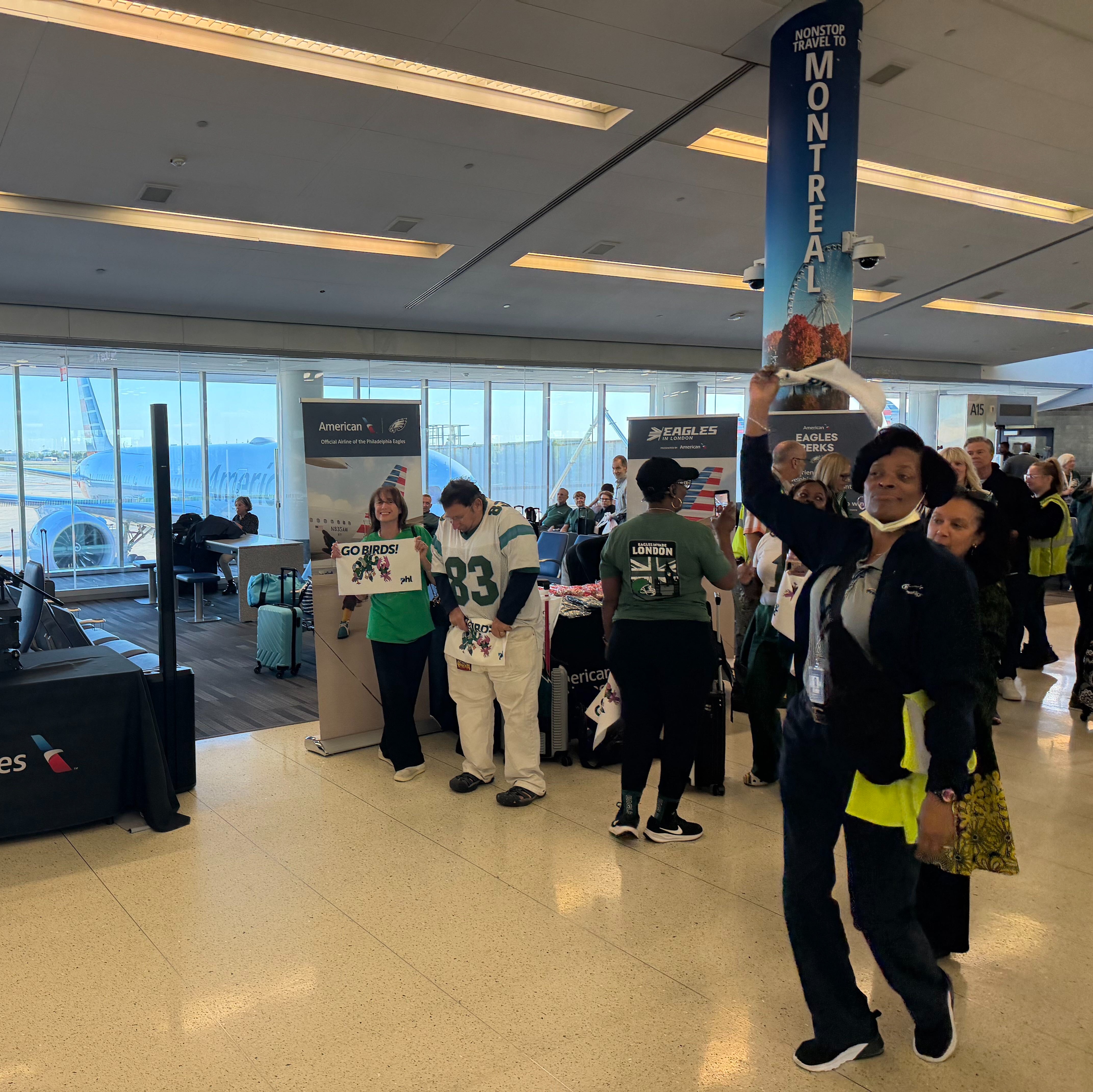 Eagles fans get a pep rally sendoff at airport ahead of game in London episode artwork
