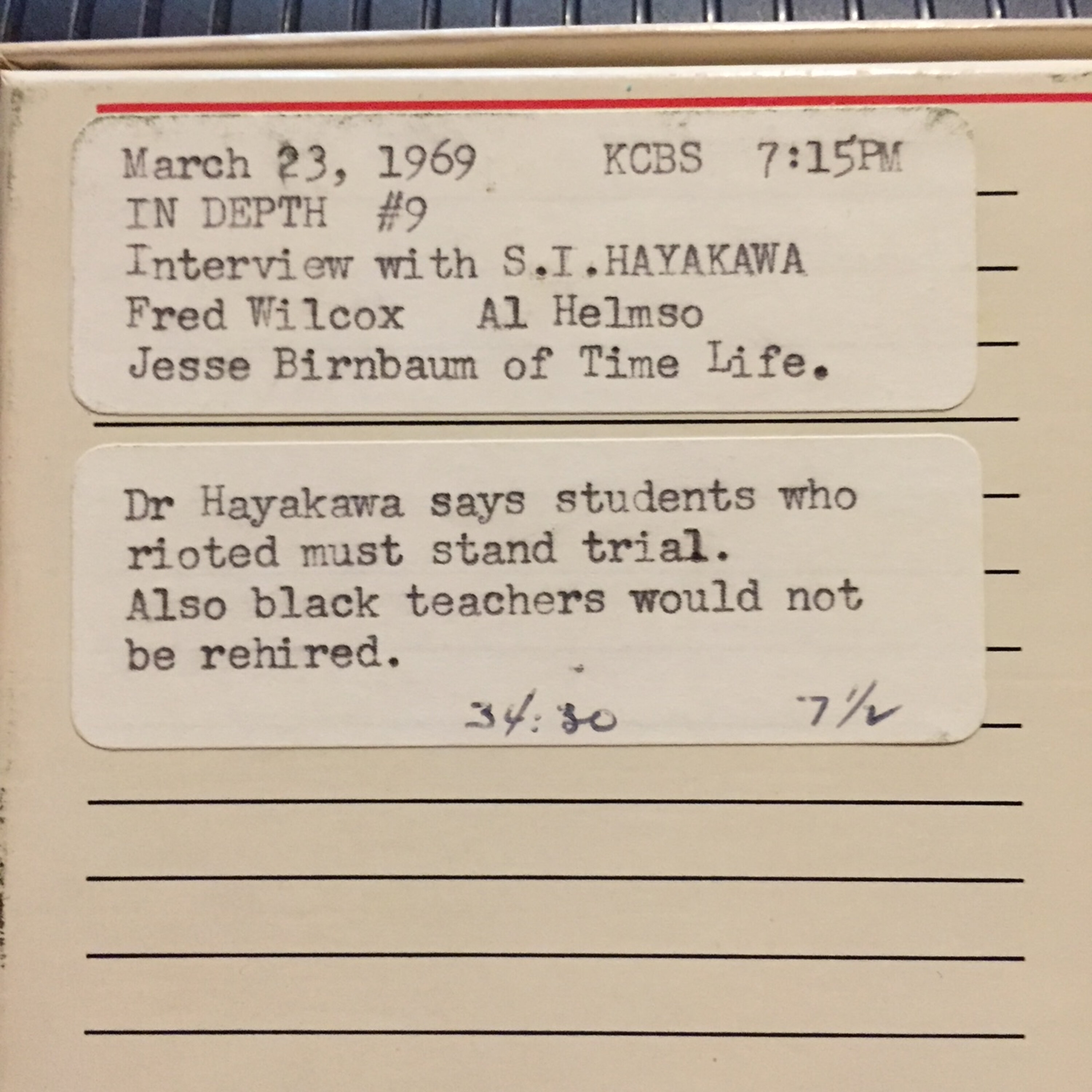 KCBS Radio "In Depth" With Guest S.I. Hayakawa March 23, 1969 episode artwork