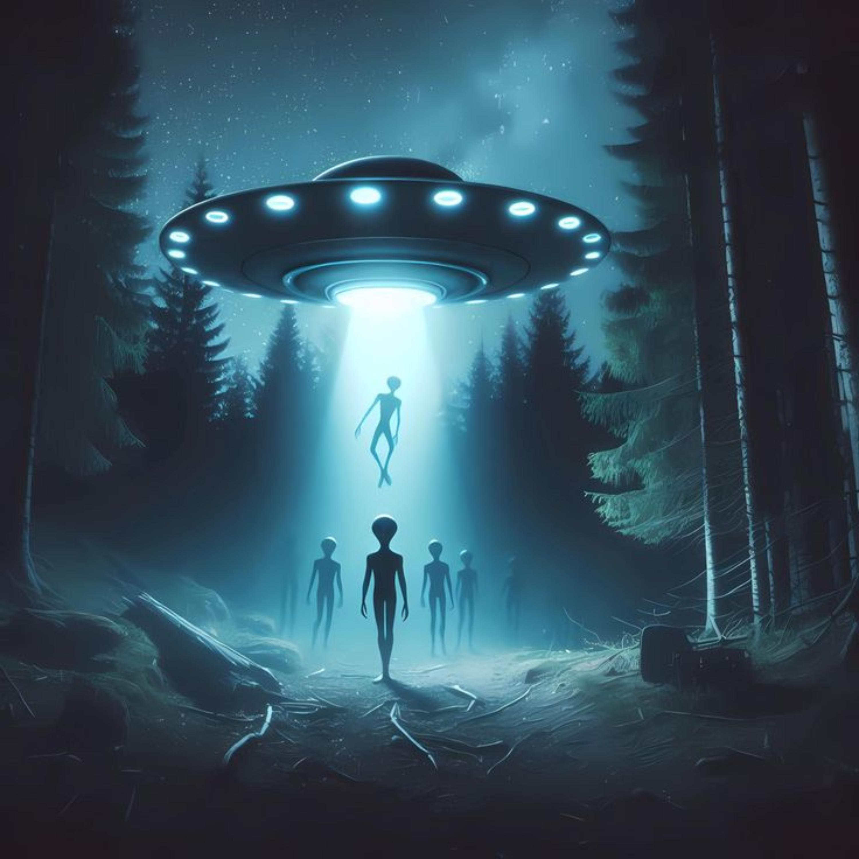 Little Men and Flying Creatures Emerge From Landed UFO Little Men and Flying Creatures Emerge From Landed UFO