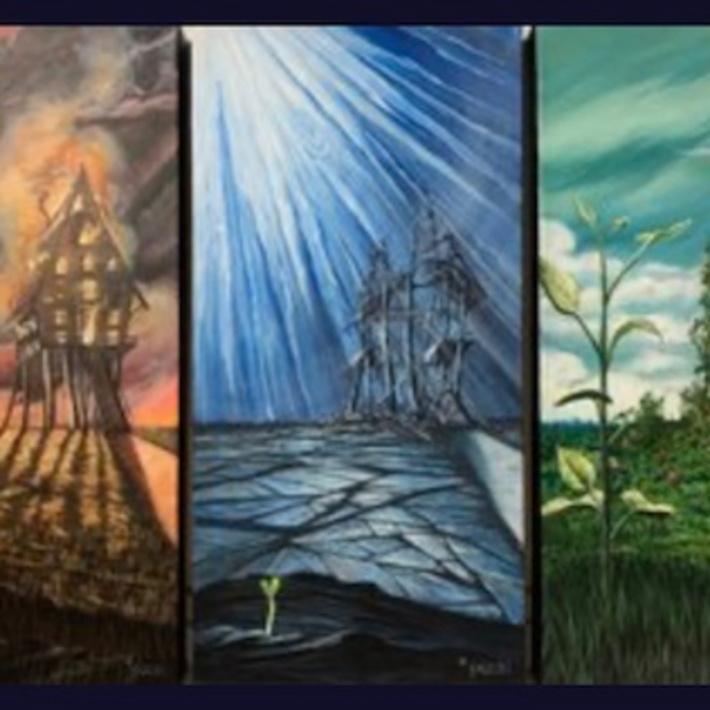 Anguish,Hope and Revival the House trilogy paintings of Mr.Sal Cosenza on Abstract Essay episode artwork