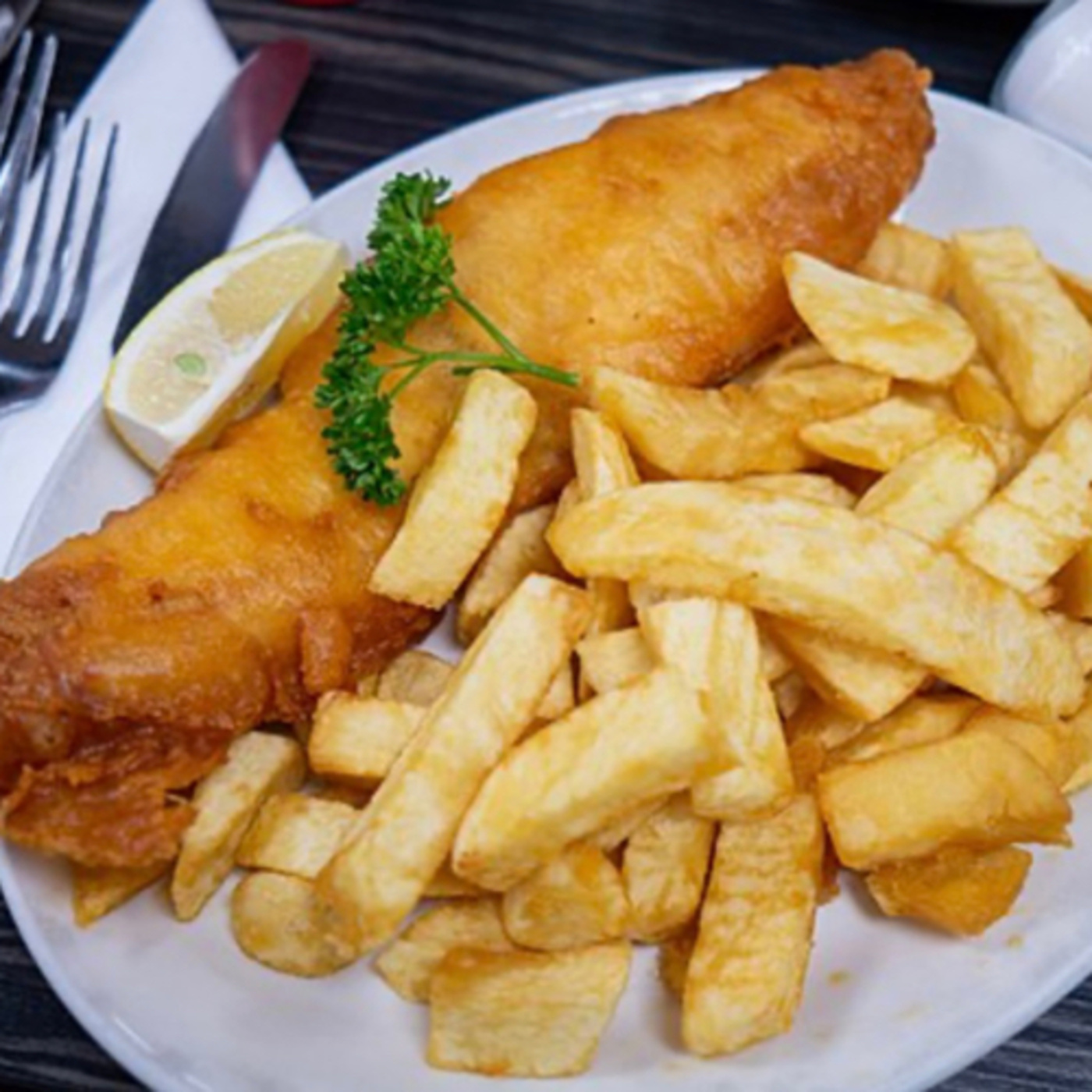 Fish and chips is a hot dish consisting of fried fish in batter, served with chips episode artwork