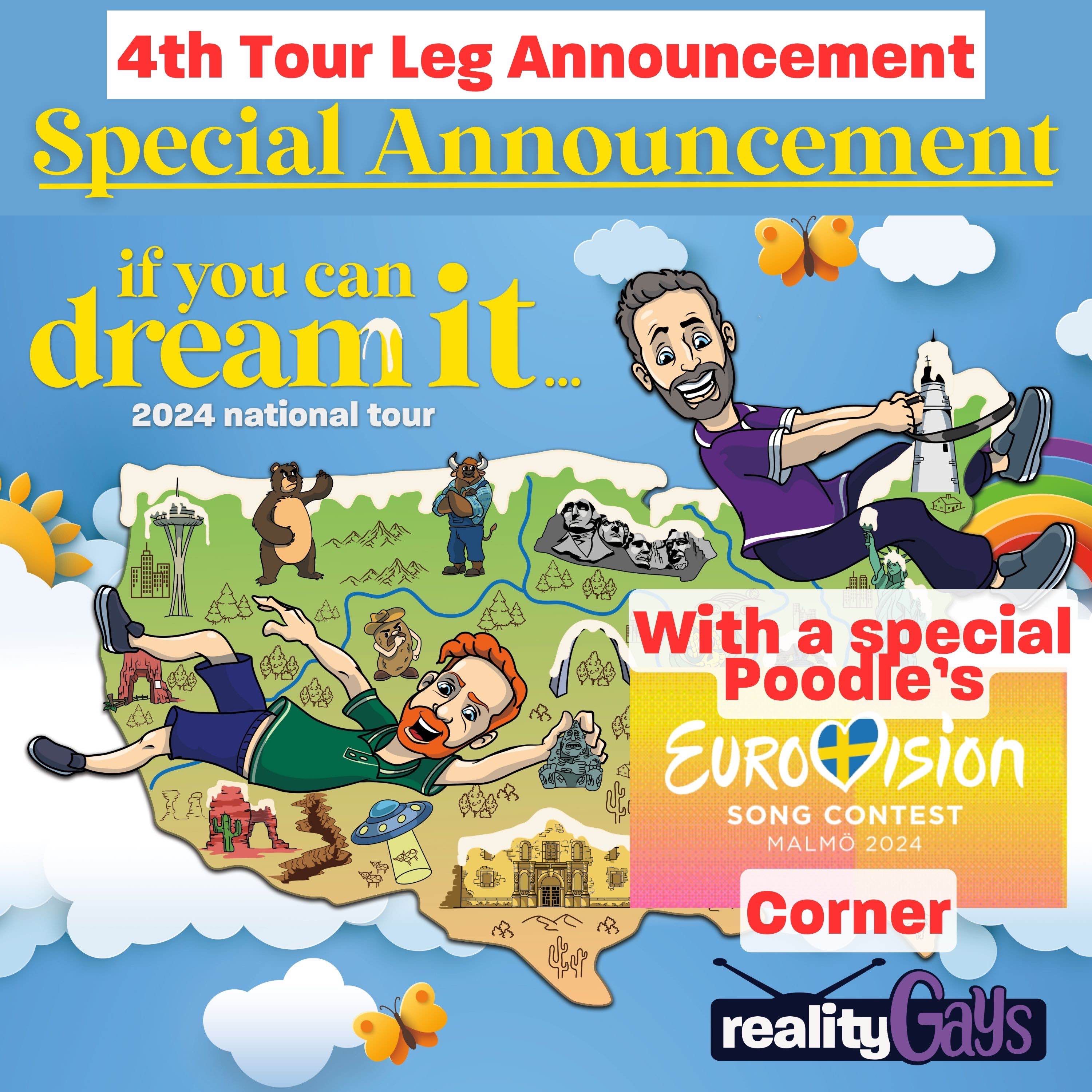 4th Leg Live Tour Schedule + Poodle's Eurovision Corner episode artwork