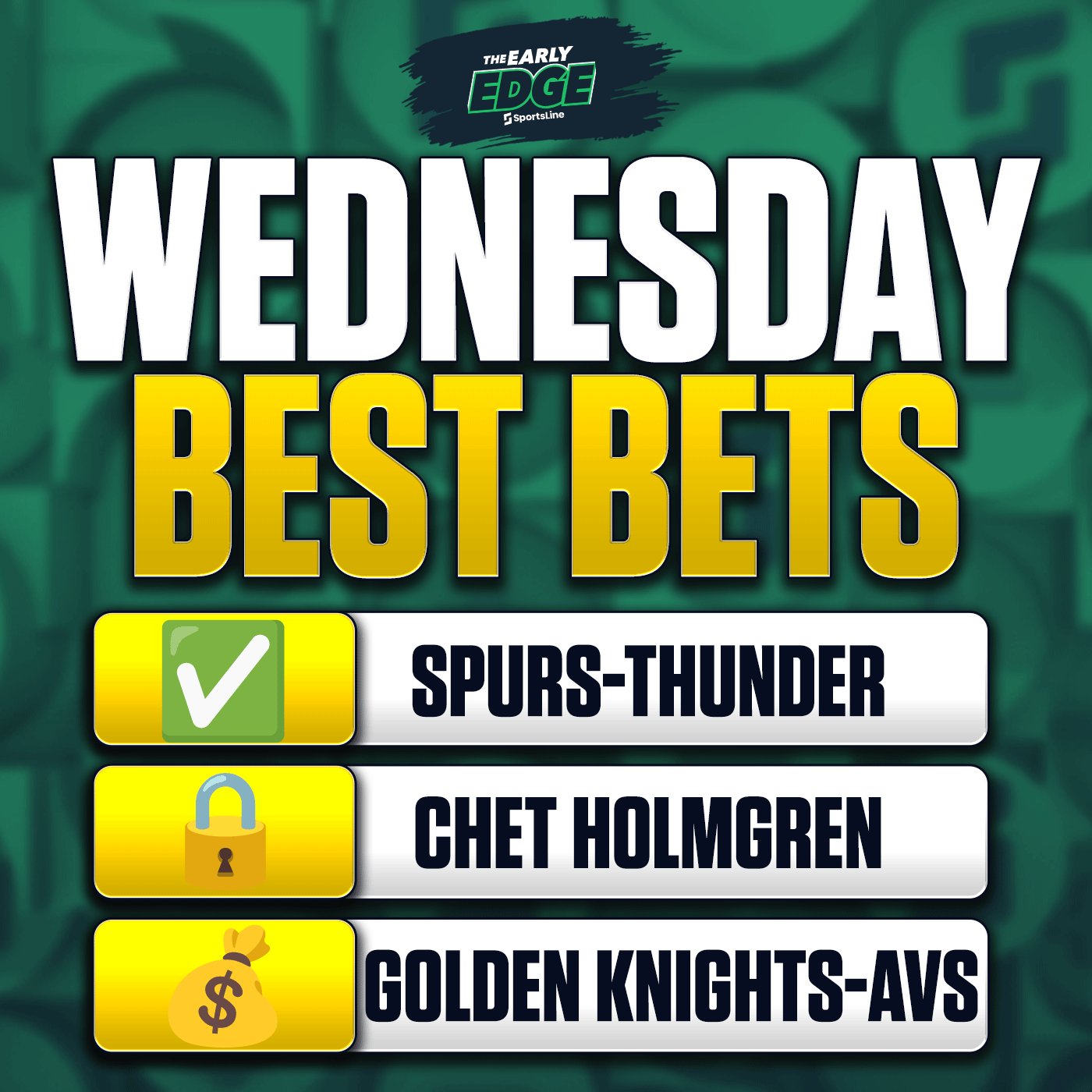 Wednesday's BEST BETS: Spurs vs. Thunder Gm 2 + Golden Knights vs. Avs Gm 1 + MLB episode artwork
