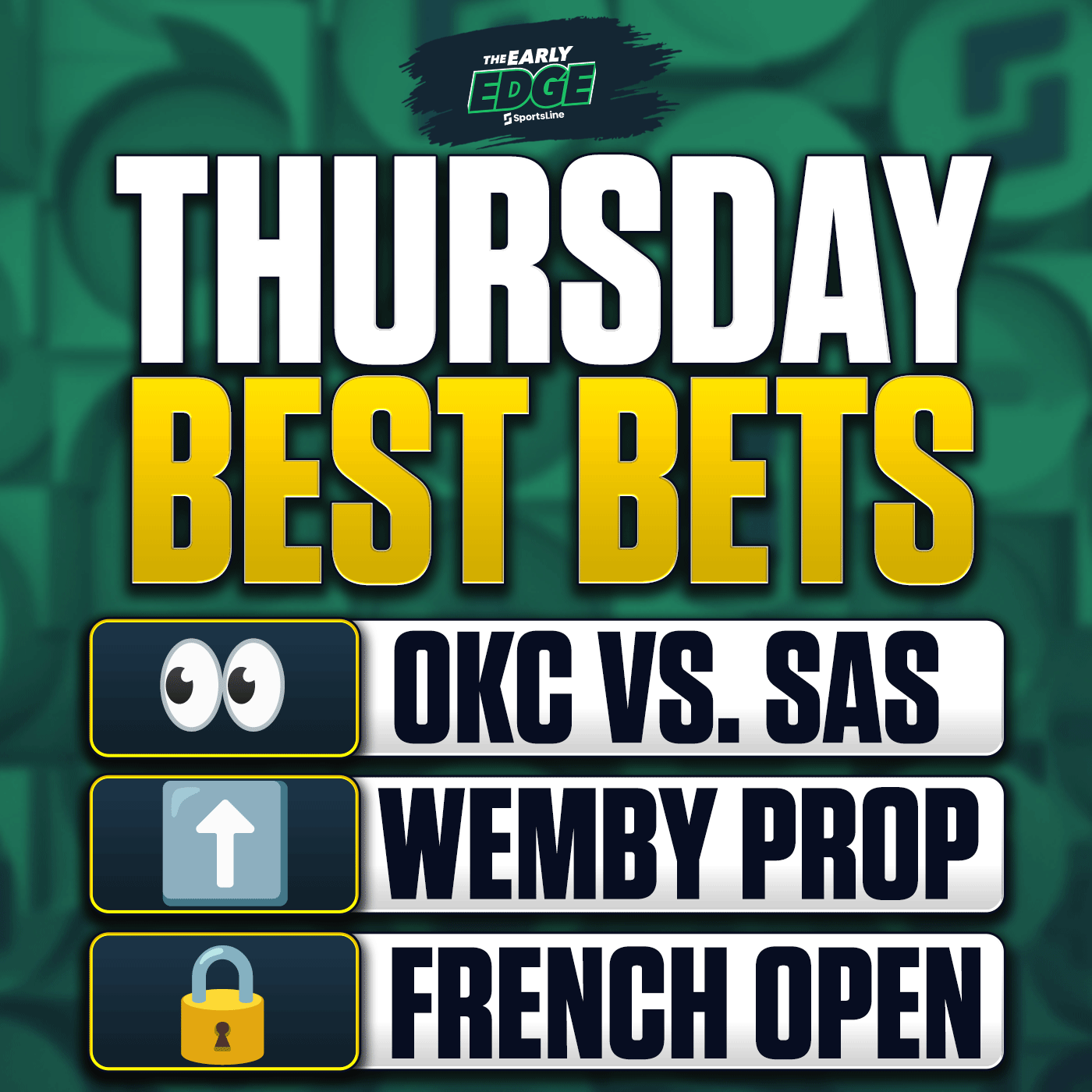 Thursday's BEST BETS: Thunder-Spurs Game 6 Picks + MLB Props + UFC episode artwork